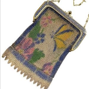 Antique 1900  early ornate metal mesh Butterfly purse Art Deco Whiting Davis